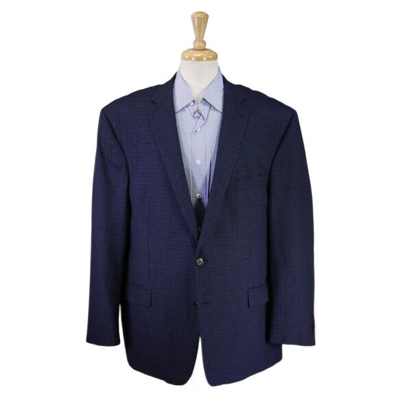 Lauren Ralph Lauren Mens Blue Brown Gingham Check Wool 2Btn Sportcoat Blazer 52R - Picture 1 of 8